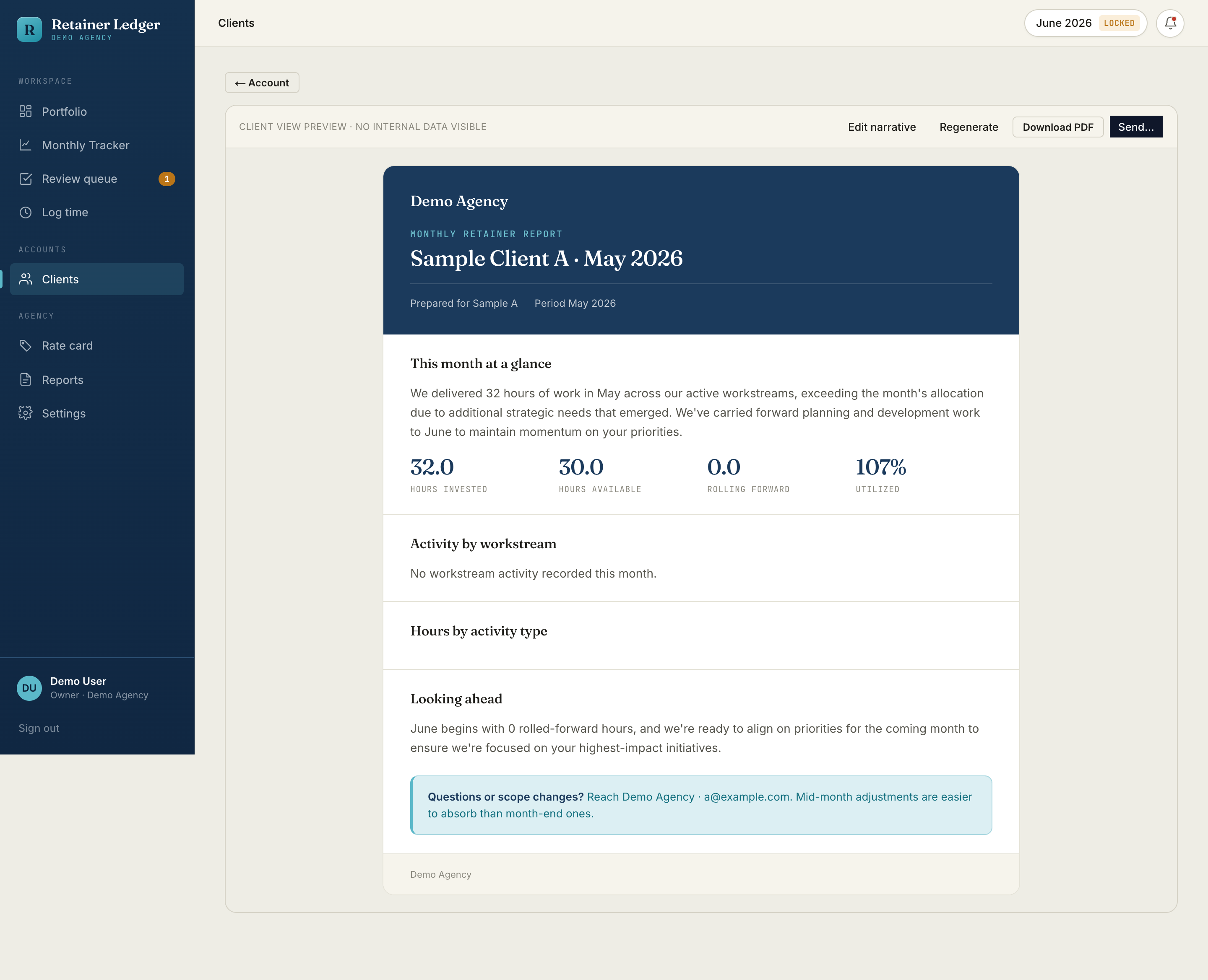 RetainerLedger client report